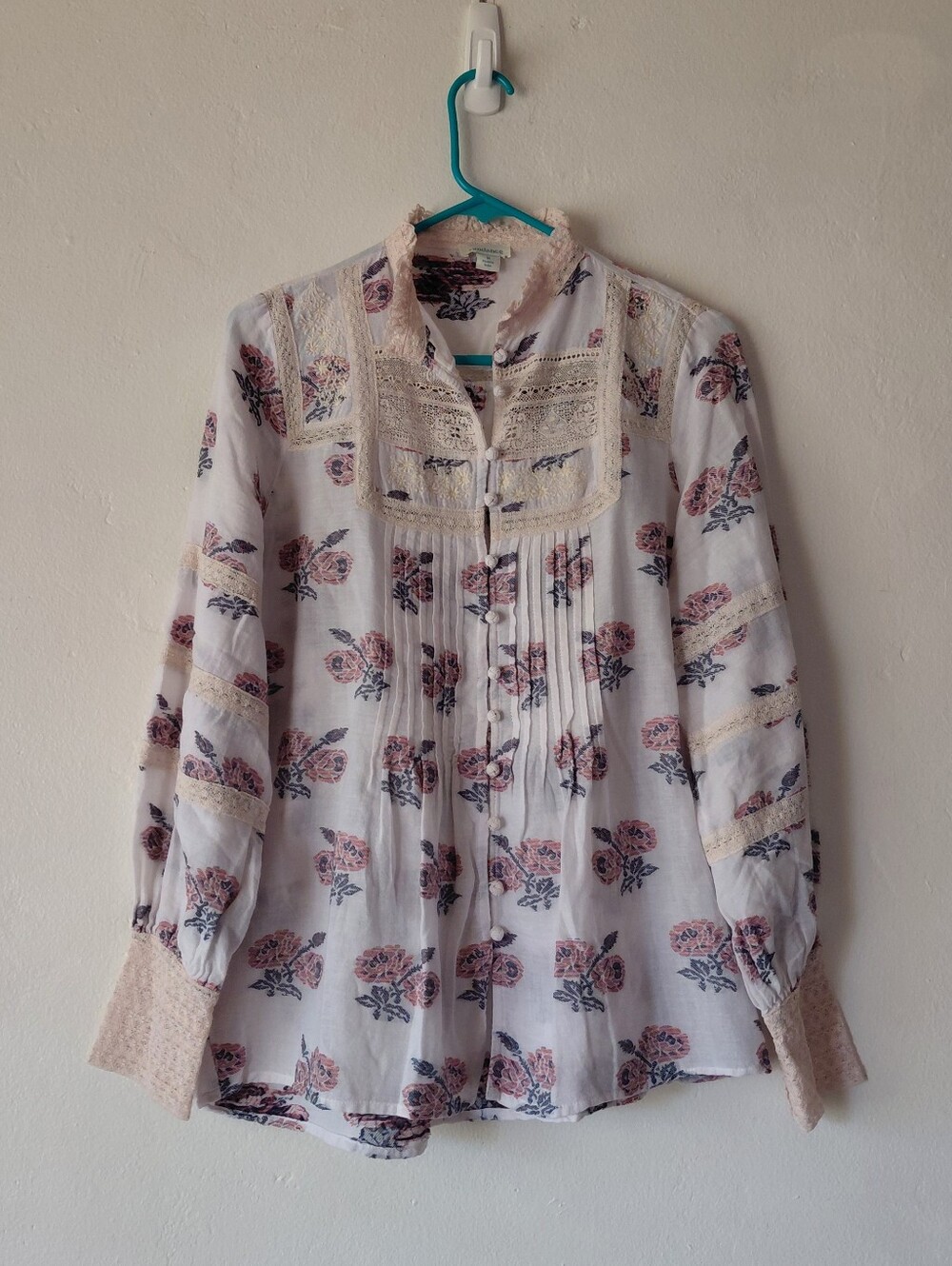 Sundance Lace-Trim Boheimian Blouse Multicolor Accents With Embroidery